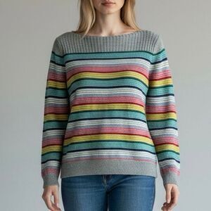 Talbots S Multicolor Striped Knit Sweater Luxury Preppy Artsy Boardwalk Resort
